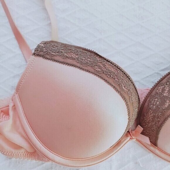 New- AERIE Peach with Taupe "EMMA" Bra- Padded- 34A - Picture 3 of 11